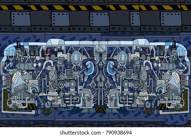 Vector seamless pattern Abstract industry or steampunk  background. Technology or factory illustration with decorative machine sketch elements. Hand drawn.