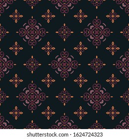 Vector seamless pattern with abstract lace ornament in ethnic style. Background with oriental motifs for design and print on paper, textile.