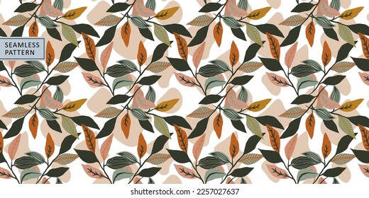 Vector seamless pattern with abstract leaves and branches on a white background for design, textiles, wrapping paper, covers