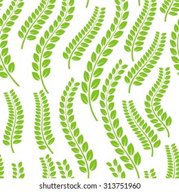 Vector seamless pattern with abstract leaves in green and white colors