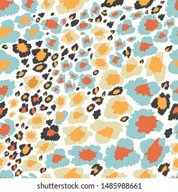 Vector Seamless pattern of abstract  leopard skin in pastel colour Autumn, Wild Animals pattern for textile or wall paper, Fall season background.