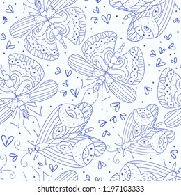 vector  seamless pattern with abstract  linear butterflies