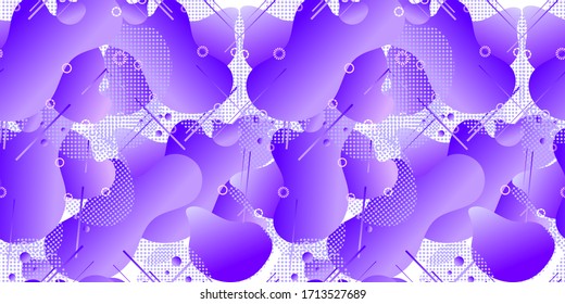 Vector seamless pattern, abstract liquid shapes, purple blue colorful background template, trendy fluid graphic backdrop.