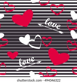 Vector seamless pattern. Abstract love background with hearts.