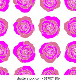 Vector seamless pattern with abstract magenta roses. Decorative floral background with flowers of roses.