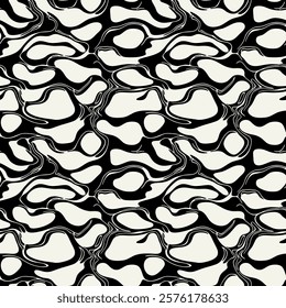 Vector seamless pattern. Abstract marble texture. Monochrome fluid stains. Creative background with liquid blots. Decorative design with marbling effect. Natural organic swatch.