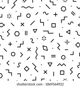 Vector seamless pattern. Abstract memphis background. Geometric scattering element. Modern hipster backdrop. Graphic scattered shape neo. Fashion pattern for design every day, wallpaper, school prints