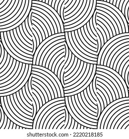 Vector seamless pattern. Abstract monochrome background with black curved lines