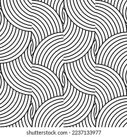 Vector seamless pattern. Abstract monochrome background with black curved lines