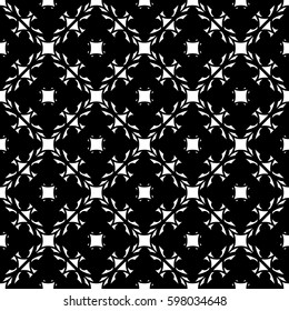 Vector seamless pattern, abstract monochrome texture with floral lattice, dark arabesque background. Black & white backdrop. Stylish design element for prints, decoration, digital, textile, furniture 