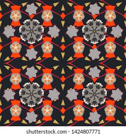Vector seamless pattern with abstract motley ornament. Gray, orange and red texture.