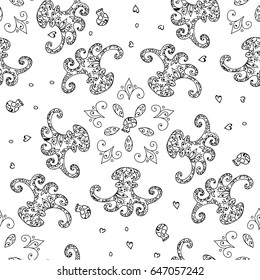 Vector seamless pattern. Abstract octopus and skulls.