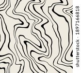 Vector seamless pattern. Abstract op art texture with bold monochrome wavy stripes. Creative background with distorted lines. Decorative black and white striped design with distortion effect.