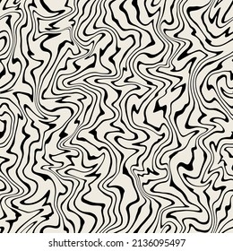 Vector seamless pattern. Abstract op art texture with bold monochrome wavy stripes. Creative background with distorted lines. Decorative striped design.