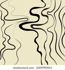 Vector seamless pattern. Abstract op art texture with bold monochrome wavy stripes. Creative background with distorted lines. Decorative black and white striped design with distortion effect.