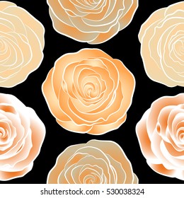 Vector seamless pattern of abstract orange, white and beige roses. Vintage Watercolor Roses (hand drawn).