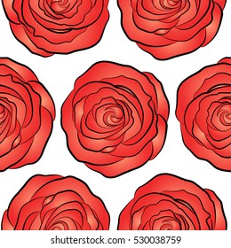 Vector seamless pattern with abstract orange and red roses. Decorative floral background with flowers of roses.