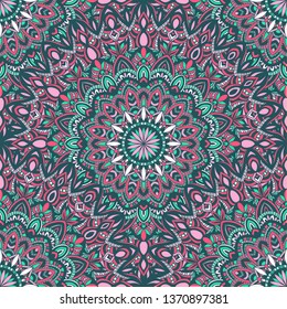 Vector seamless pattern with abstract ornament. Round mandala pattern for printing on fabric or paper. Ornamental doodle background.