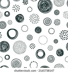 Vector seamless pattern with abstract ornament. Hand drawn decorative background. White and black colors.