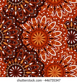 Vector seamless pattern with abstract ornament. Round mandala pattern for printing on fabric or paper. Ornamental doodle background.