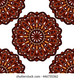 Vector seamless pattern with abstract ornament. Round mandala pattern for printing on fabric or paper. Ornamental doodle background.