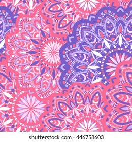 Vector seamless pattern with abstract ornament. Round mandala pattern for printing on fabric or paper. Ornamental doodle background.