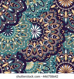 Vector seamless pattern with abstract ornament. Round mandala pattern for printing on fabric or paper. Ornamental doodle background.