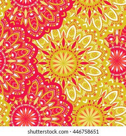 Vector seamless pattern with abstract ornament. Round mandala pattern for printing on fabric or paper. Ornamental doodle background.