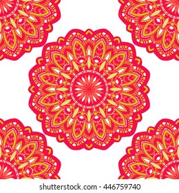 Vector seamless pattern with abstract ornament. Round mandala pattern for printing on fabric or paper. Ornamental doodle background.