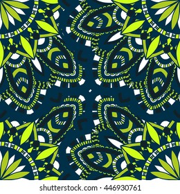 Vector seamless pattern with abstract ornament. Round mandala pattern for printing on fabric or paper. Ornamental doodle background.