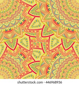 Vector seamless pattern with abstract ornament. Round mandala pattern for printing on fabric or paper. Ornamental doodle background.