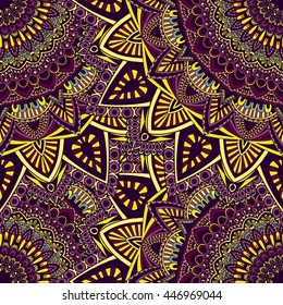 Vector seamless pattern with abstract ornament. Round mandala pattern for printing on fabric or paper. Ornamental doodle background.