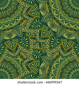 Vector seamless pattern with abstract ornament. Round mandala pattern for printing on fabric or paper. Ornamental doodle background.