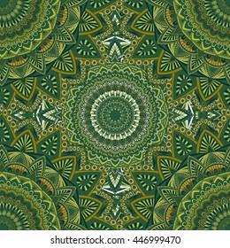 Vector seamless pattern with abstract ornament. Round mandala pattern for printing on fabric or paper. Ornamental doodle background.