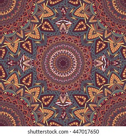 Vector seamless pattern with abstract ornament. Round mandala pattern for printing on fabric or paper. Ornamental doodle background.