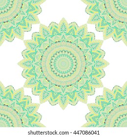 Vector seamless pattern with abstract ornament. Round mandala pattern for printing on fabric or paper. Ornamental doodle background.