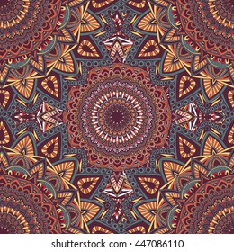 Vector seamless pattern with abstract ornament. Round mandala pattern for printing on fabric or paper. Ornamental doodle background.