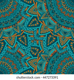 Vector seamless pattern with abstract ornament. Round mandala pattern for printing on fabric or paper. Ornamental doodle background.