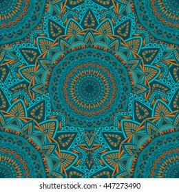 Vector seamless pattern with abstract ornament. Round mandala pattern for printing on fabric or paper. Ornamental doodle background.