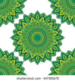 Vector seamless pattern with abstract ornament. Round mandala pattern for printing on fabric or paper. Ornamental doodle background.