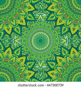 Vector seamless pattern with abstract ornament. Round mandala pattern for printing on fabric or paper. Ornamental doodle background.
