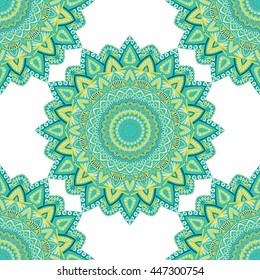 Vector seamless pattern with abstract ornament. Round mandala pattern for printing on fabric or paper. Ornamental doodle background.