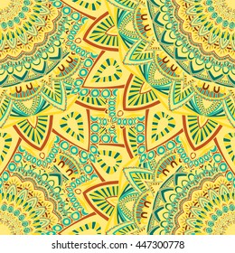 Vector seamless pattern with abstract ornament. Round mandala pattern for printing on fabric or paper. Ornamental doodle background.