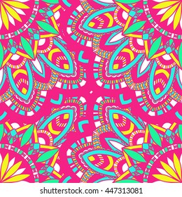 Vector seamless pattern with abstract ornament. Round mandala pattern for printing on fabric or paper. Ornamental doodle background.