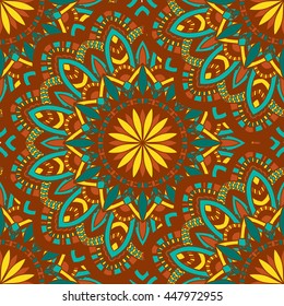 Vector seamless pattern with abstract ornament. Round mandala pattern for printing on fabric or paper. Ornamental doodle background.