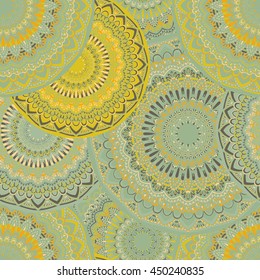 Vector seamless pattern with abstract ornament. Round mandala pattern for printing on fabric or paper. Ornamental doodle background.