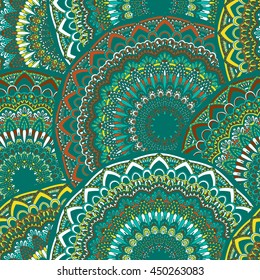 Vector seamless pattern with abstract ornament. Round mandala pattern for printing on fabric or paper. Ornamental doodle background.