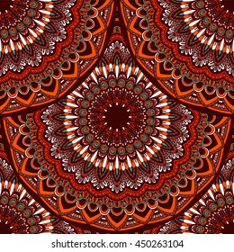 Vector seamless pattern with abstract ornament. Round mandala pattern for printing on fabric or paper. Ornamental doodle background.