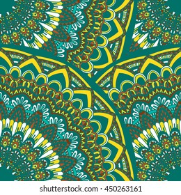 Vector seamless pattern with abstract ornament. Round mandala pattern for printing on fabric or paper. Ornamental doodle background.