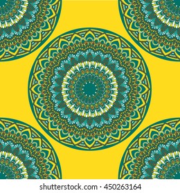 Vector seamless pattern with abstract ornament. Round mandala pattern for printing on fabric or paper. Ornamental doodle background.